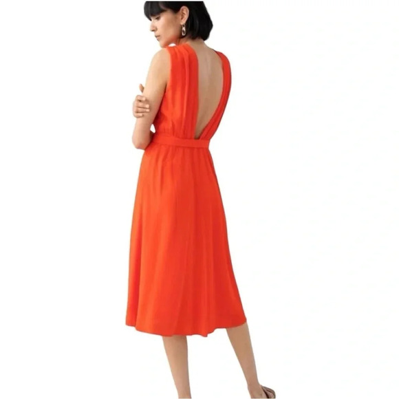 New & OTHER STORIES Orange Sleeveless Cross Front Halter Tie Midi Dress Size 12 - Picture 2 of 13